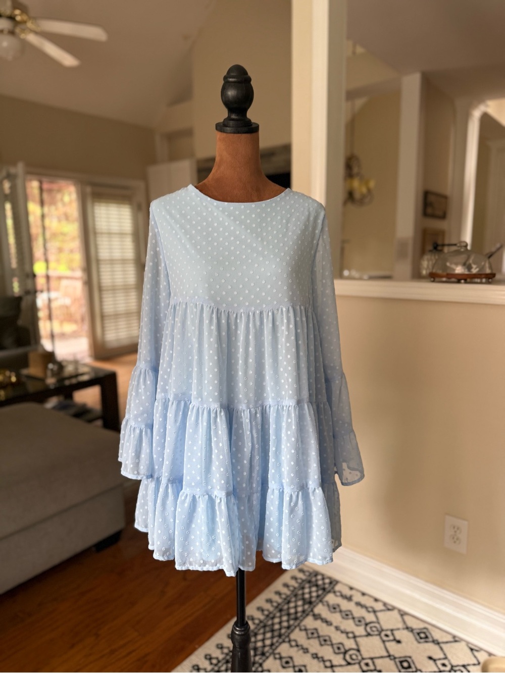 Altar'd State baby blue dotted tiered dress